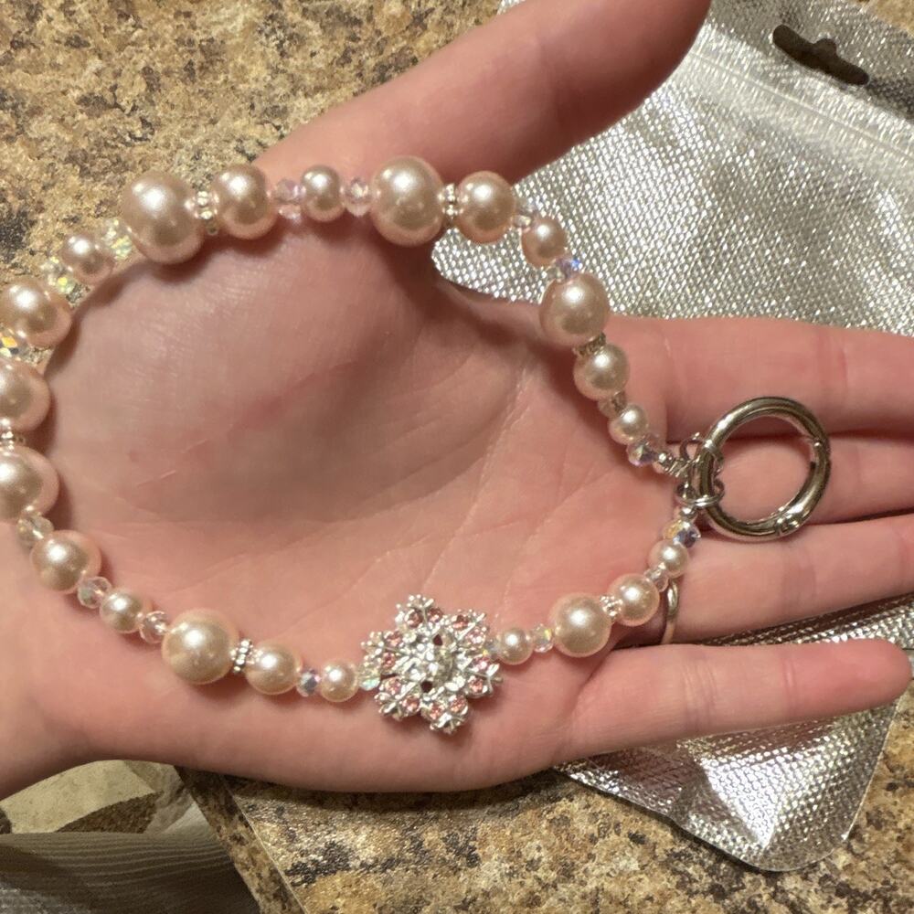 Pink Faux Pearl Beaded Bracelet with snowflake charm